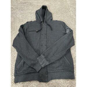 Empyer Mens Striped Double Breasted Hooded Fully Zip Jacket Size Large Casual